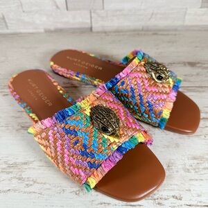 Kurt Geiger Kensington Eagle Casual Flat Raffia Slide Sandals EU 38.5 Rainbow